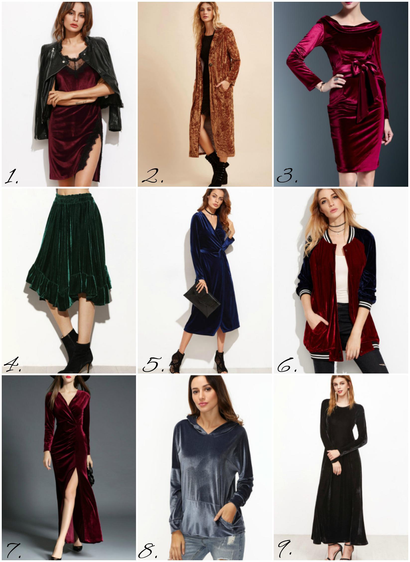 Velvet pieces for winter. Velvet outfit inspiration.