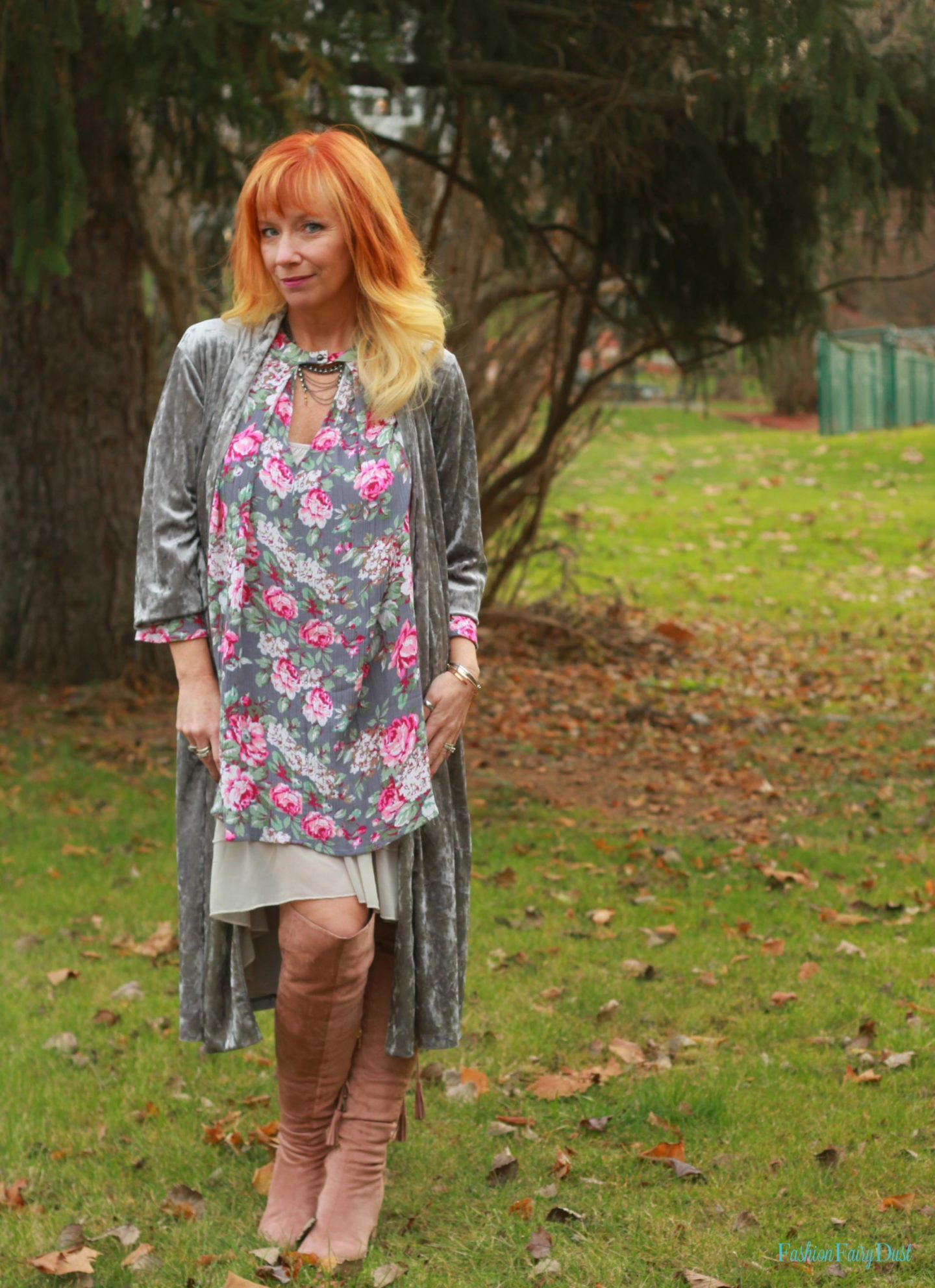 Blush OTK Boots & Gray Floral Boho Dress: Just Because You Can Doesn’t ...