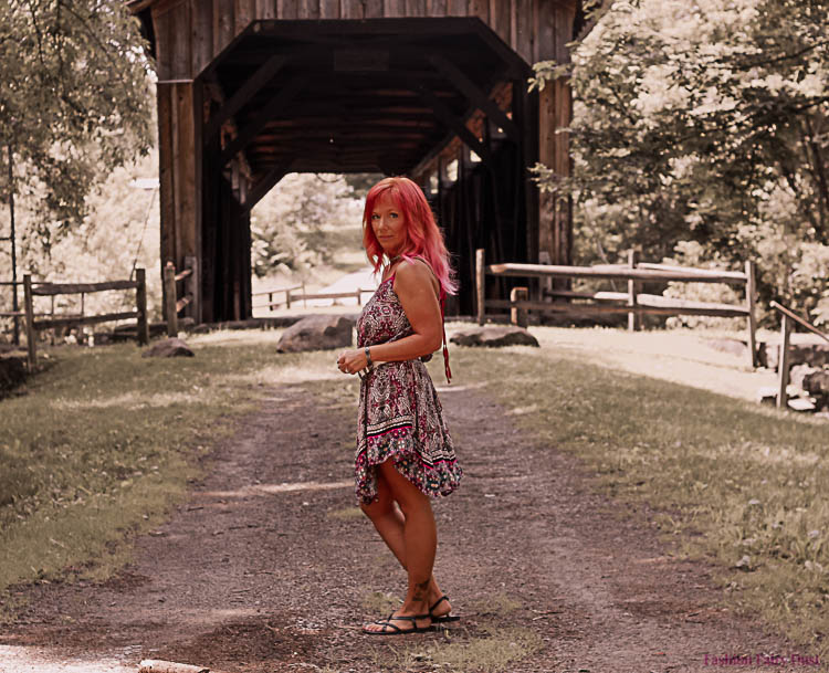 Boho sundress, strappy sandals and western belt.