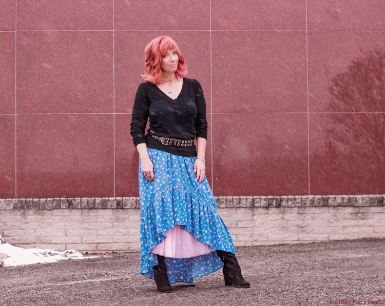 High low skirt, tulle skirt and otk boots.