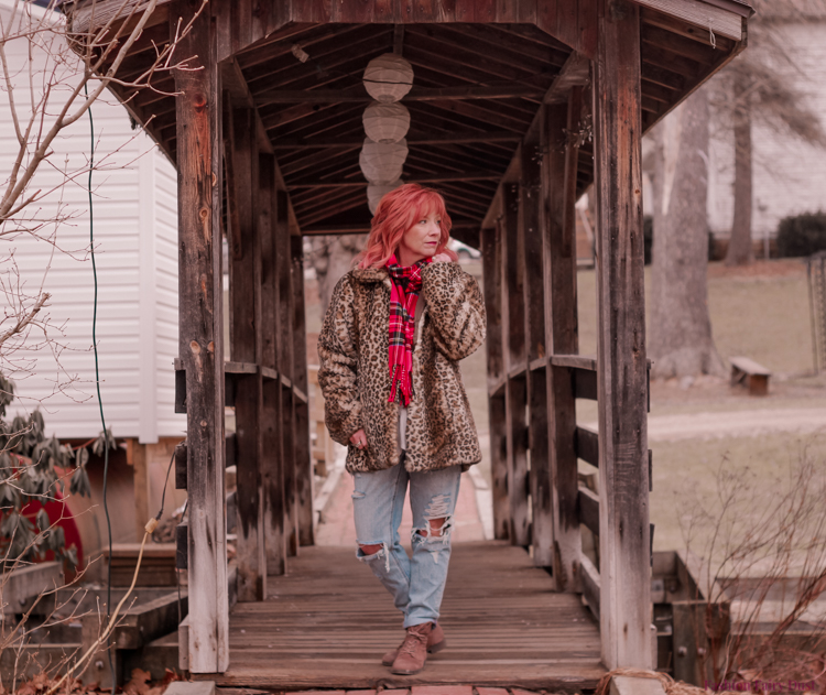 Tie front thermal top & distressed jeans.