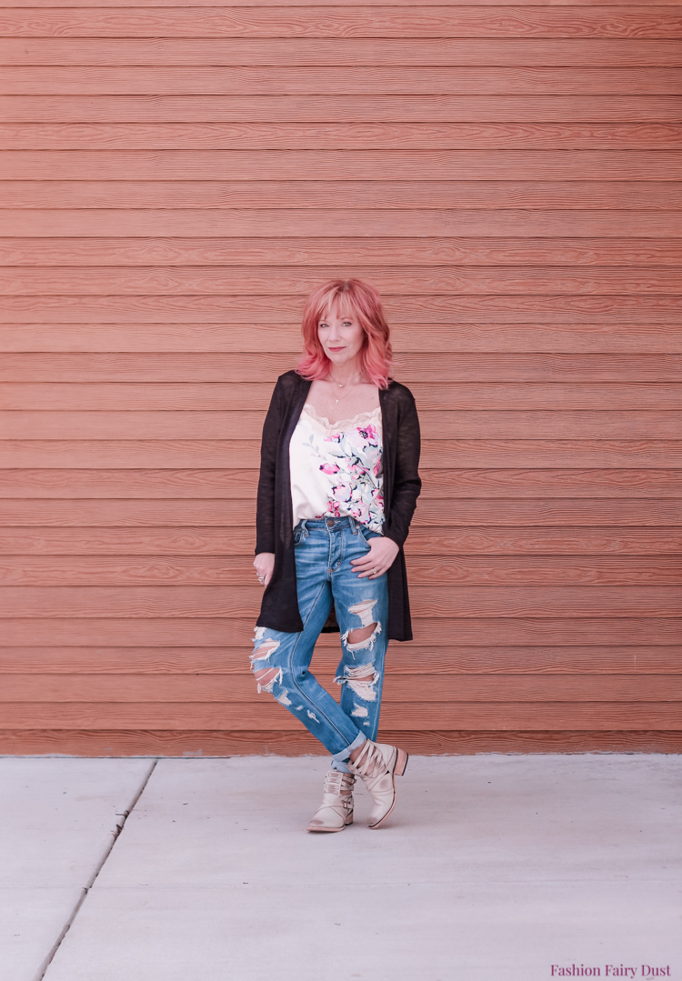 Floral cami, Freebird boots & Tomgirl jeans.