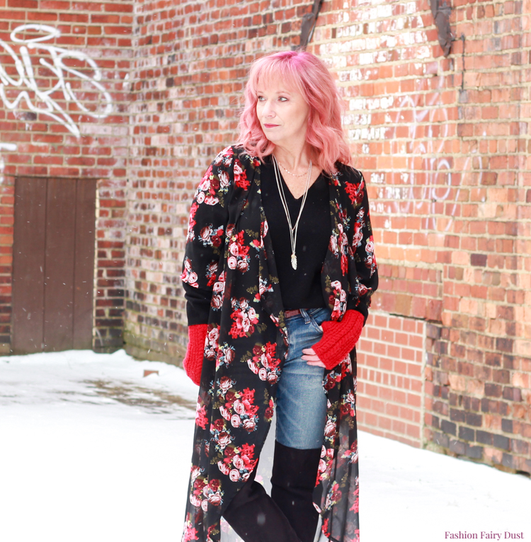 Valentine's Day Inadequacy + Dark Floral Kimono & Cashmere Sweater