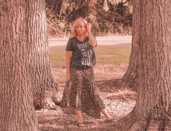 honor your wild graphic tee_leopard print silk skirt